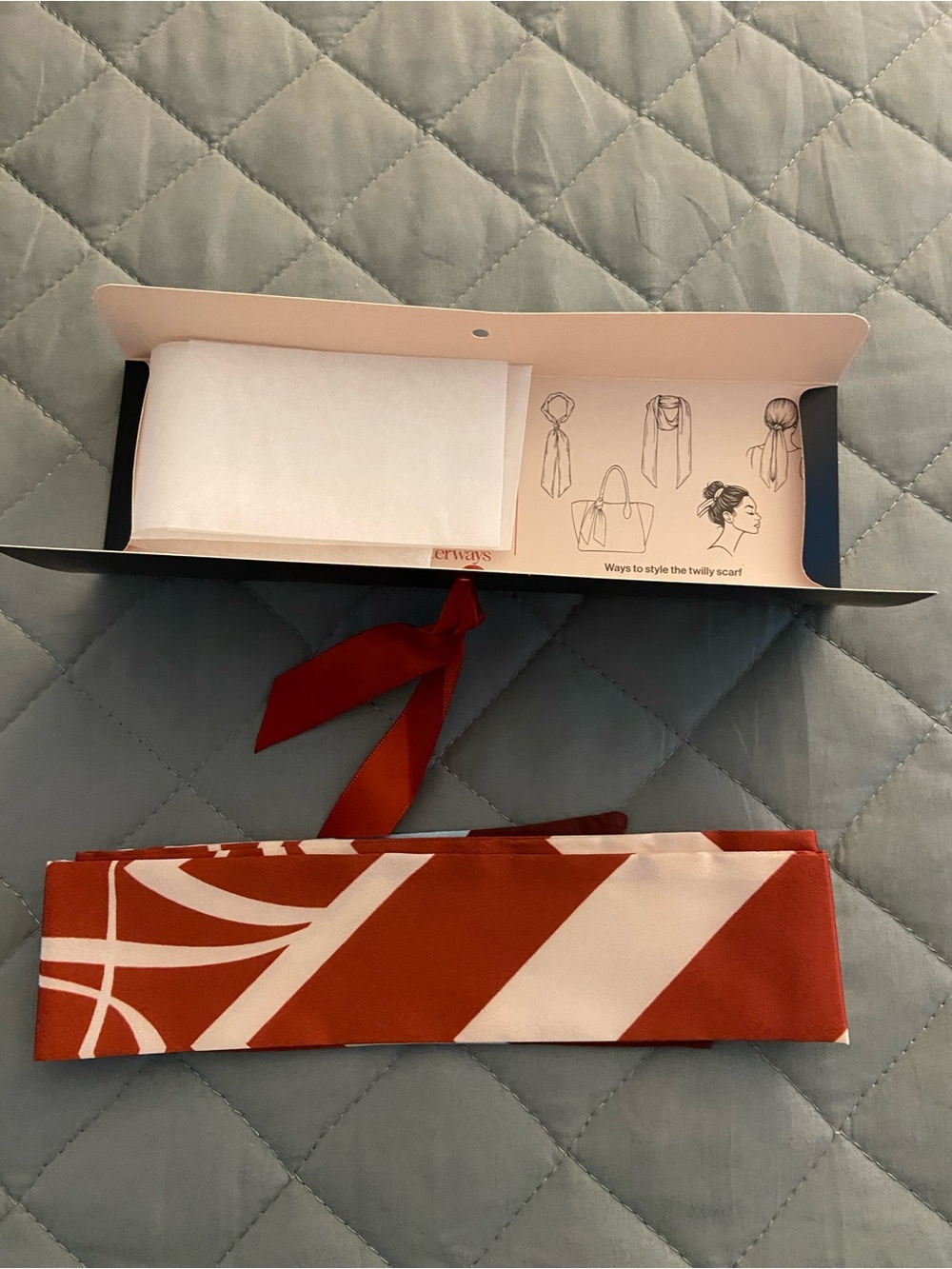 Printed Twilly Scarf in Burnt Orange and White
